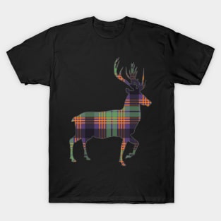 Purple, Green and Orange Tartan Scottish Stag Silhouette T-Shirt